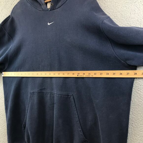Vintage Y2K NIKE‎ Center Mini Swoosh Check Hoodie Faded Navy Blue Sz 2XL - Picture 7 of 15